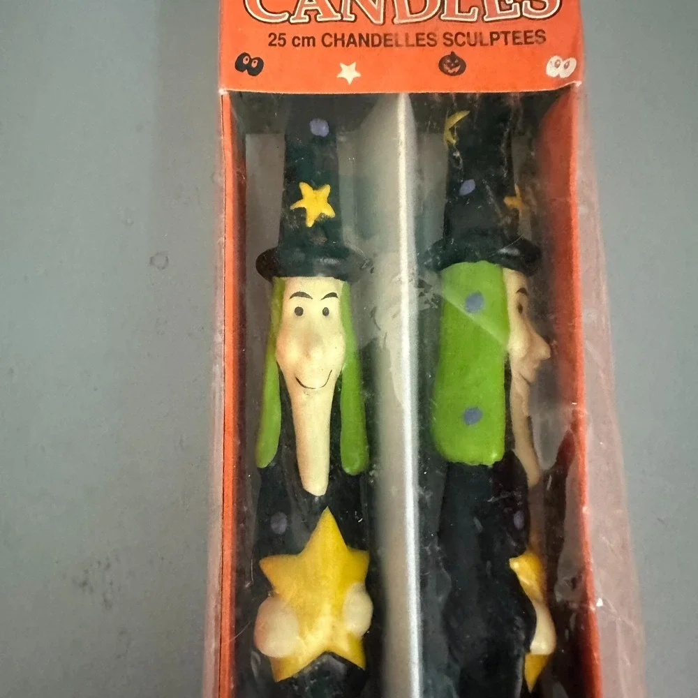 Amscan Halloween Witch Sculptured Candles 10 Inch Hand Painted Vintage Pair